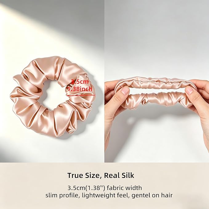 ZLYC 100% Mulberry Silk Scrunchie 19 Momme Gentle Creaseless Hair Tie for Women Dent-Free Ponytail Holder, 3.5cm Solid Light Orange
