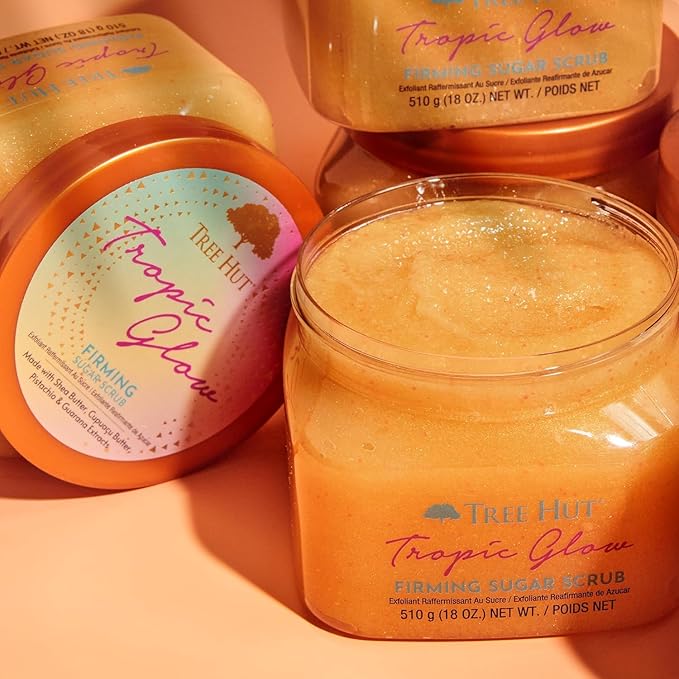 Tree Hut Tropic Glow Body Scrub, Exfoliating & Hydrating Sugar Scrub with Shea Butter & Essential Oils, Smooth Skin, Body Exfoliator For All Skin Types, Self Care Gifts for Women, Vegan, 18 Oz