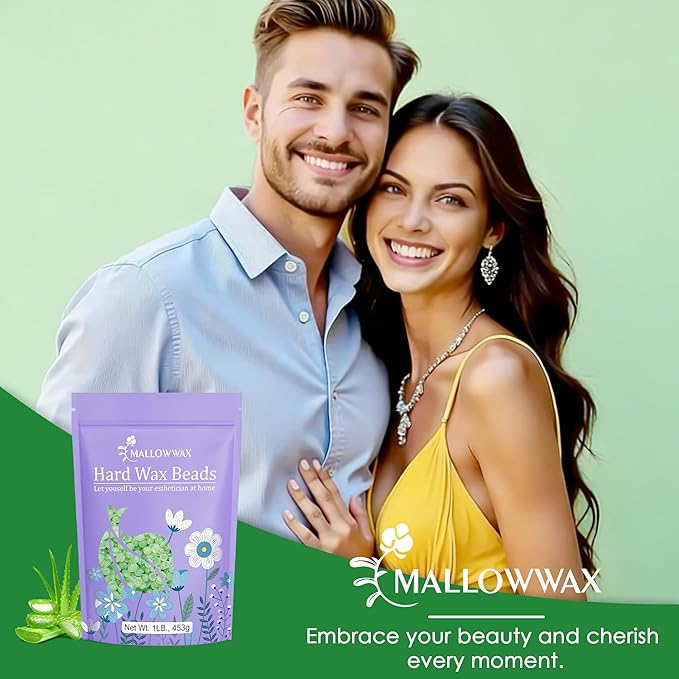 Mallowwax 1LB Aloe Hard Wax Beads, Hair Removal Wax for Full Body, Eyebrow, Legs, Bikini Brazilian Waxing - Perfect for Coarse and Fine Hair