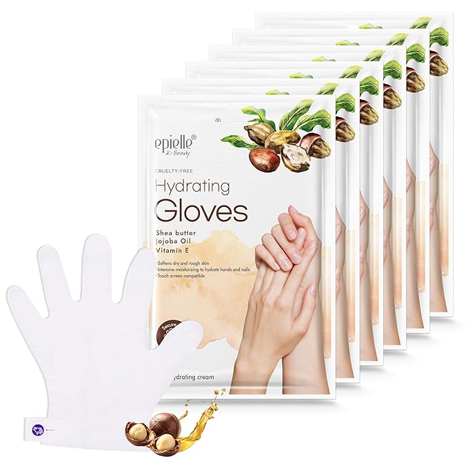 Epielle Hydrating Hand Mask 6 Pairs, Relieve and Soften with Shea Butter & Jojoba Oil, Deep Moisturizing Gloves for Dry, Cracked Hands, Self Care Gifts for Women, Spa Kit, Mothers Day Gifts