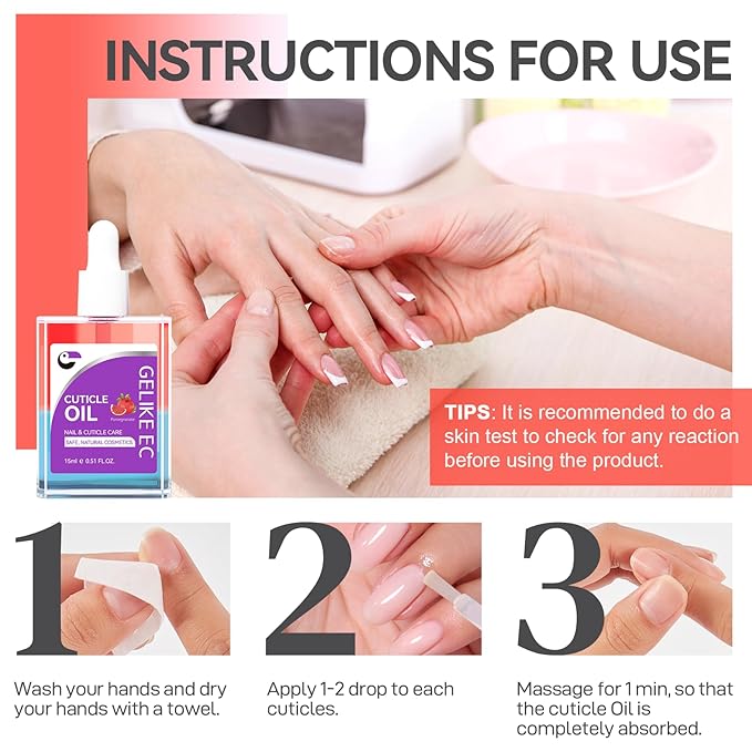 Gelike EC Nail Cuticle Oil - Pomegranate Scent Dual Color Nail Moisturizing With Natural Jojoba Vitamin B & E for Nail Bed ＆ Damaged Nails Repair Treatment - Cuticle Cream for Nail Growth and Strength