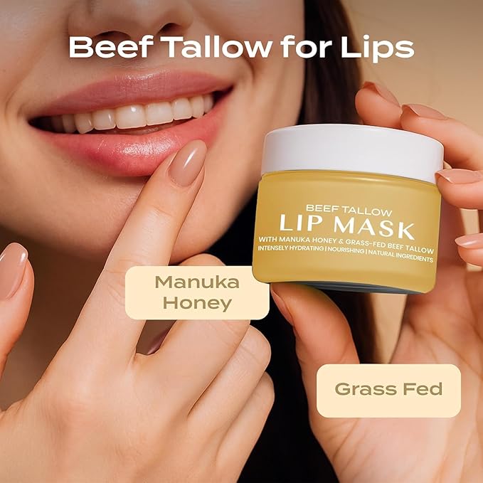Body Restore Beef Tallow Lip Mask – Fathers Day Gift for Dad from Daughter Son Wife, Hydrating Overnight Lip Treatment with Manuka Honey, Self Care Gifts for Men, Vanilla