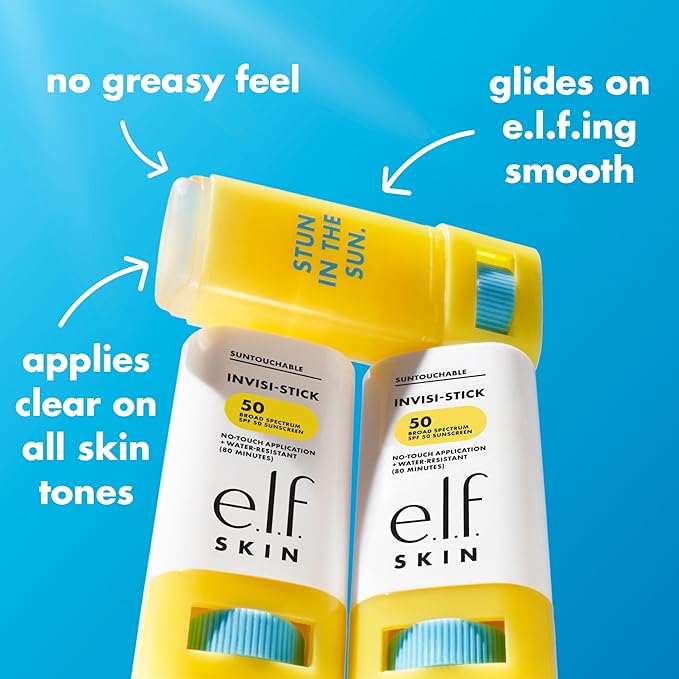 e.l.f. SKIN Suntouchable Invisi-Stick Face Sunscreen SPF 50, Clear, Lightweight with Sunflower Seed Oil, Vegan & Cruelty-Free
