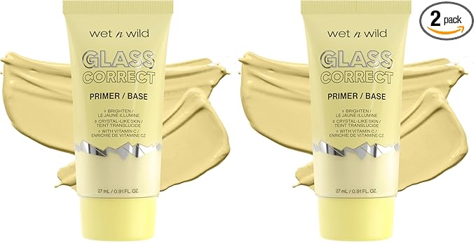 wet n wild Prime Focus Glass Skin Correct Primer, Bright Crystal Finish, Yellow (Pack of 2)