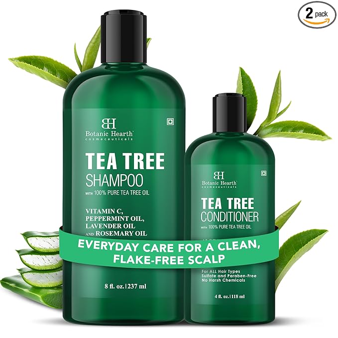 Botanic Hearth Tea Tree Shampoo 8Fl Oz And Conditioner 4 Fl Oz | With 100% Pure Tea Tree Oil, For Itchy And Dry Scalp, Sulfate/Paraben Free | For Men And Women