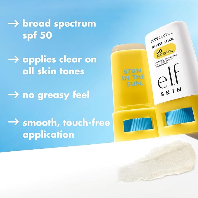 e.l.f. SKIN Suntouchable Invisi-Stick Face Sunscreen SPF 50, Clear, Lightweight with Sunflower Seed Oil, Vegan & Cruelty-Free
