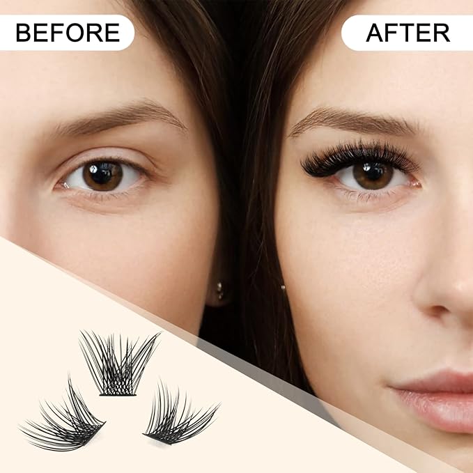 QUEWEL Cluster Lashes 72 Pcs Wide Stem Individual Lashes C/D Curl 8-16mm Length DIY Eyelash Extension False Eyelashes Soft for Personal Makeup Use at Home (Fluffy-C-14)