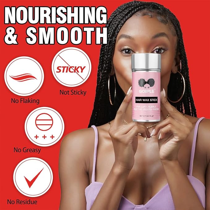 Long-Lasting Hair Pomade and Styling Wax Stick for Black Hair, Wigs, Smoothing & Slick Finish, Edge Frizz Control (2.7 + 2.7 oz)