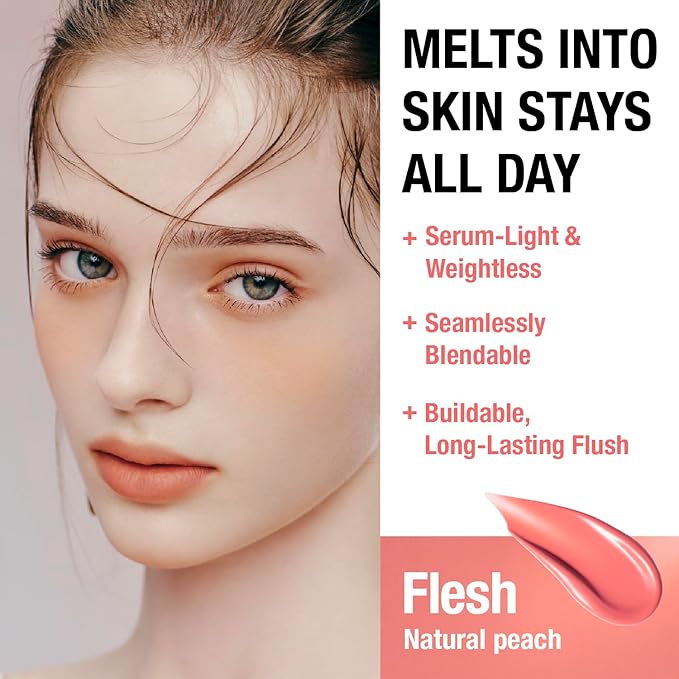 DEAR DAHLIA Petal Drop Liquid Blush (Flesh) - Natural Dewy Glow Serum Blush, Buildable & Blendable, Sheer Watercolor Finish, Vegan Korean Makeup for Cheeks, 0.14 oz