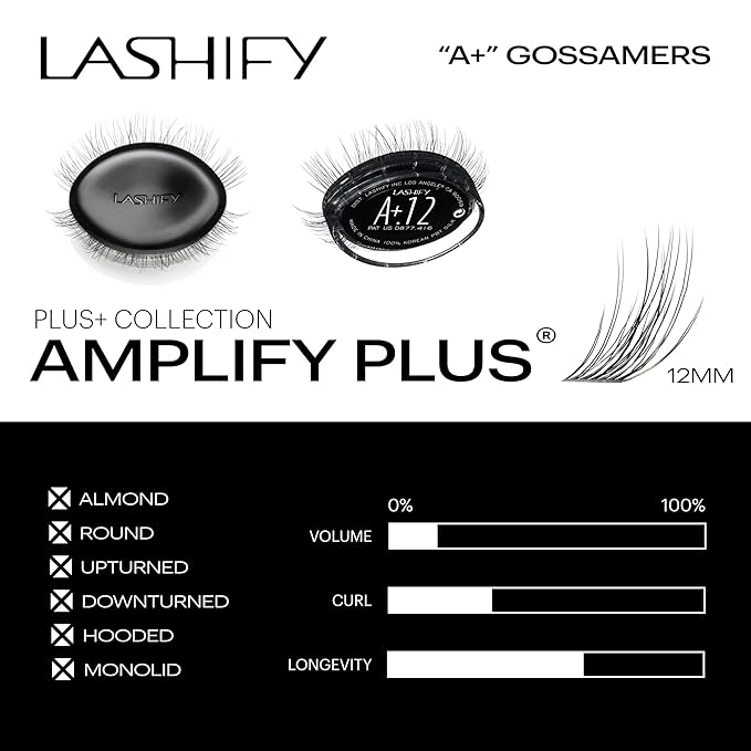 Lashify Amplify Plus+ 12mm Eyelash Extensions Refill in Black, Easy DIY False Lashes for the Most Delicate, Natural and Long Lasting Look
