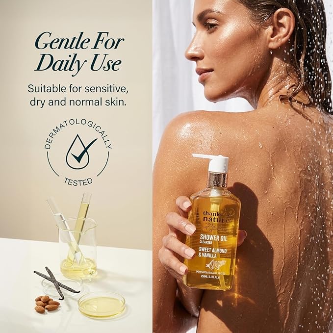 Shower Oil for Women with Sweet Almond and Vanilla, Luxe Oil Body Wash That Softens Skin, Cleansing Oil for Normal to Dry Skin, 8.45 fl oz