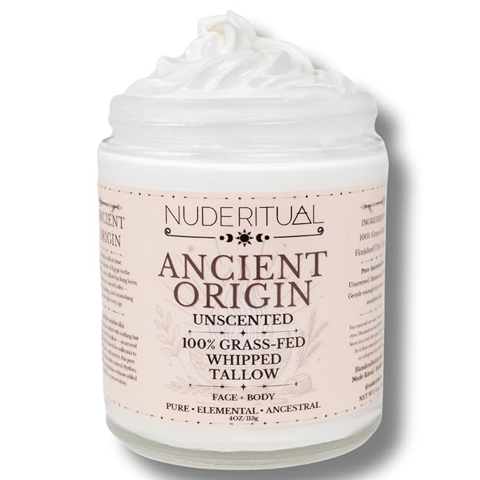 100% Grass-Fed Beef Tallow – Whipped Body Butter Moisturizer for Face & Body – USA Made Natural Lotion Alternative for Dry, Sensitive Skin – 4 oz (Ancient Origin – Unscented)