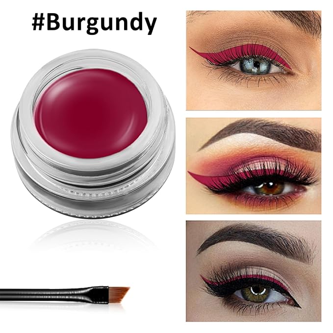Erinde Burgundy Gel Eyeliner, Waterproof Cream Eyeliner Gel Pot, High-Intensity Pigments Long Lasting Smudge Proof Eye Liner Eyebrow Makeup, Waterline Matte Eye Liner with 2PCS Brushes, B09 Burgundy