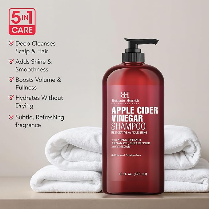 Botanic Hearth Apple Cider Vinegar Shampoo | Clarifying And Nourishing, Reduces Itchy Scalp, Dandruff & Frizz | Sulfate Free, For All Hair Types, Men And Women | 16 Fl Oz