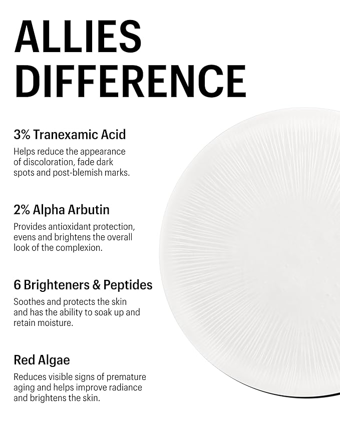 Allies of Skin Tranexamic & Arbutin Advanced Brightening Serum | Lightweight Daily Serum with Peptides | 3% Tranexamic Acid, Helps Revive Tired Complexions | 1.6 fl oz