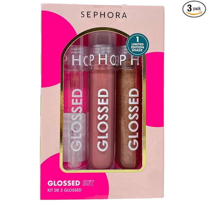 SEPHORA Collection Glossed Lip Gloss Trio Gift Set - 3 x 5 mL Glossed Lip Gloss in 01 Boss, 100 Busy and165 Iconic. | plump