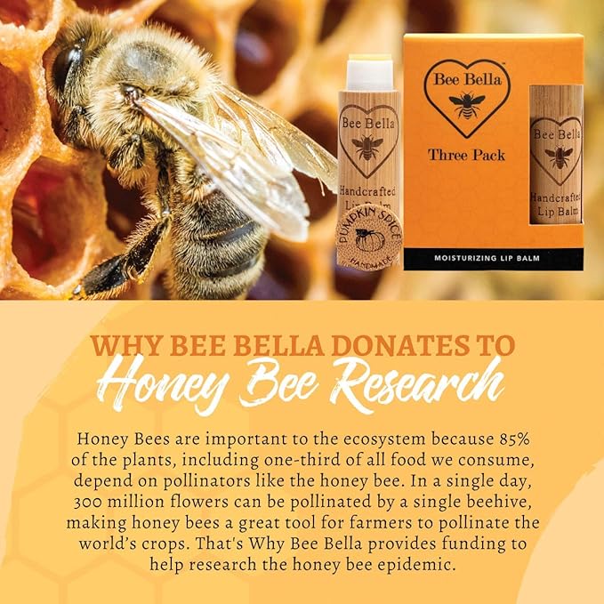 Bee Bella Lip Balm Pumpkin Spice (3 Pack)- With Beeswax, Coconut Oil, Jojoba Oil, Vitamin E Oil, Argan Oil and More for Soft and Smooth Lips - Long-Lasting Moisture - Handmade in the USA