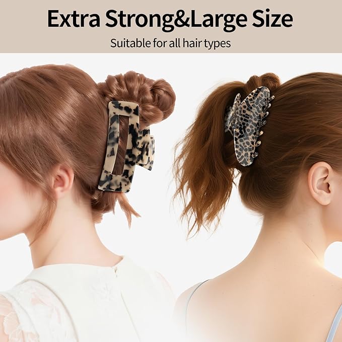 YIERSO Large Hair Claws Clips, Hair Clips for Women, Acetate Claw Clips Hold Non-Slip, 4.33“Jaw Clip Big Barrettes Stylish Hair Accessories for Thick/Nomal/Thin Curly Hair, 2Pack (Black Brown)