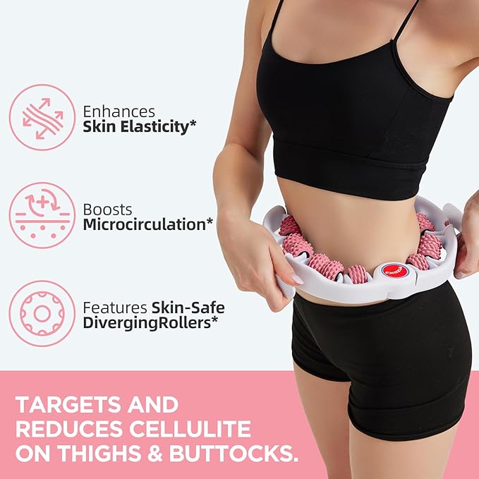 Cellulite Massage Tool, Anti-Cellulite Roller - Lymphatic Drainage Massager - Muscle Roller, Deep Fascia Massage, Dimpled Skin Removal, Legs/Thighs/Buttocks, Smooth Skin (14 Wheel - Pink)