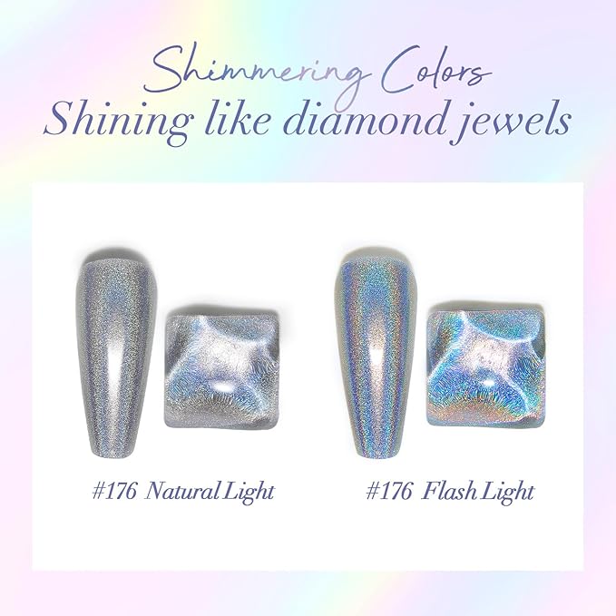 AZUREBEAUTY Holographic Nail Polish no Gel Fast Drying Silver Iridescent Natural Nail Lacquer High Shine DIY Salon Home Women Gifts 10ml