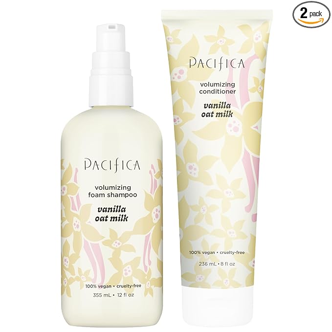 Pacifica Vanilla Oat Milk Volumizing Shampoo & Conditioner Set – Fuller, Bouncier Hair, Fine Or Flat Hair Solution, Sulfate-Free, 100% Vegan Hair Care