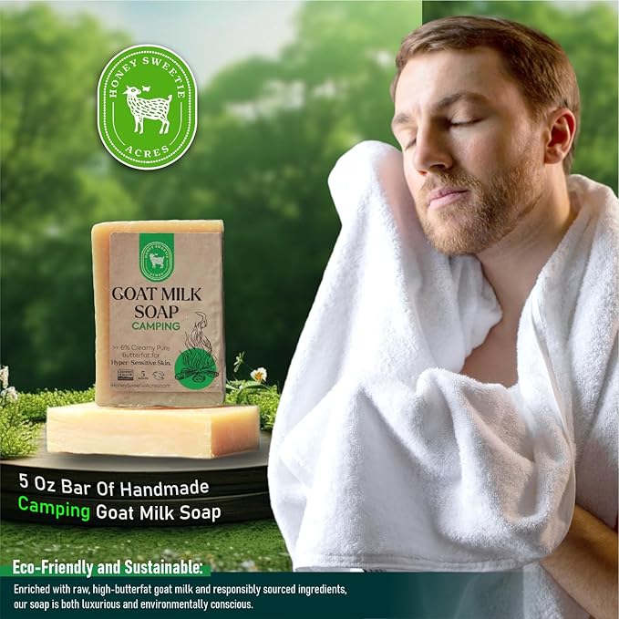 Honey Sweetie Acres 2-Pack Camping Goat Milk Soap - Handmade 5 oz Bar, Made with Natural Ingredients, Moisturizing & Gentle, Made in the USA