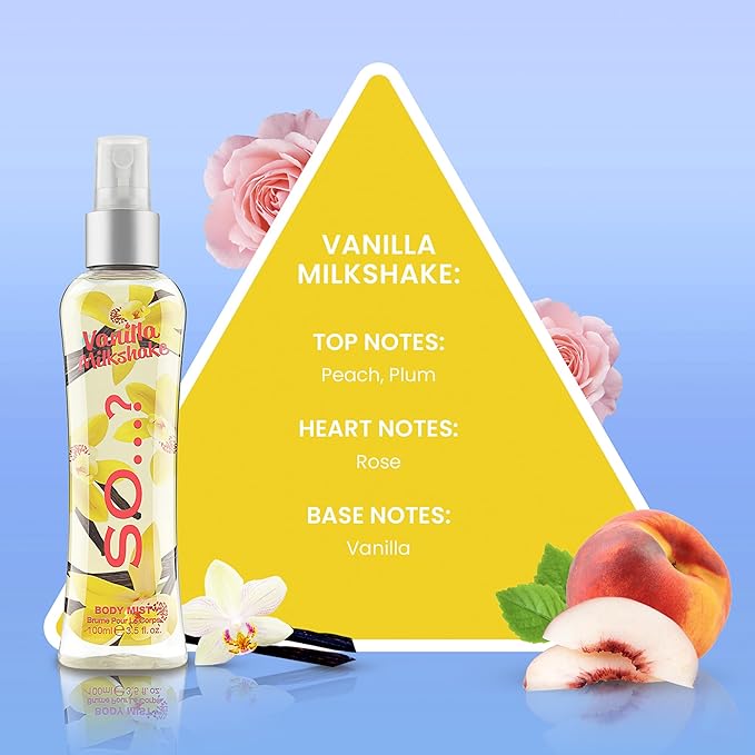 Vanilla Milkshake Body Mist by So...? - Vanilla Perfume with Peach, Plum, Rose Notes - Ideal Gifts for Women - Long-Lasting Perfume for Women - 3.5 oz