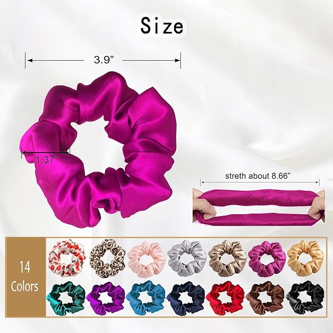 SALE 100% Pure Mulberry Silk Hair Scrunchies - 16 Momme Silk Scrunchies for Women & Girls, Curly, Thick & Thin Hair - Women's Black Satin Sleep (1, 10 rose red)