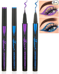 Glitter Eyeliner Liquid Liner Pen-2Pcs Blue Purple Metallic Satin Shimmer Sparkling Eye Liner Eyeshadow Makeup Pen, Long Lasting High Pigmented Waterproof Smudge-proof Eyeliner Pencil, Gift for Women