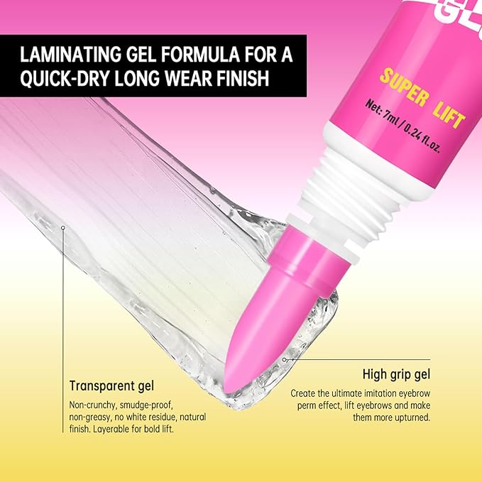 Brow Lamination Gel with Comb, 24H Clear Eyebrow Glue for Fluffy Lifted Brows, Sweatproof & Non-Flaky Hold, Creates Natural Feathered Look, All-Day Styling Kit (2-Pack)