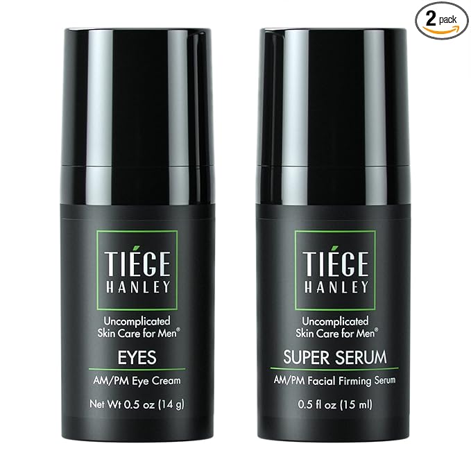 Tiege Hanley Anti Aging Bundle for Men, Eye Cream and Face Serum With Peptides, Hyaluronic Acid, and Vitamin B3 to Help Reduce the Look of Wrinkles and Dark Circles, Men’s Skin Care, 2 Piece Set