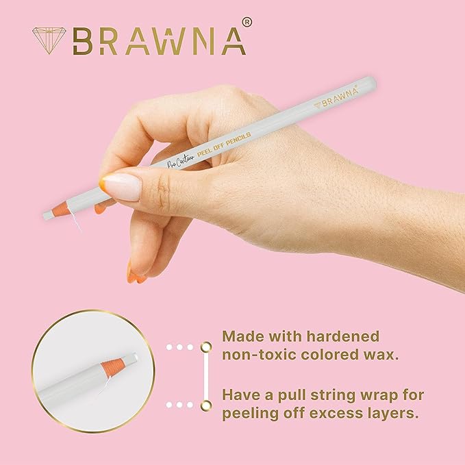 Brawna 6 Pack Brow Pro Peel Off Pencils For Lip & Eyebrow Mapping - Microblading Supplies - White