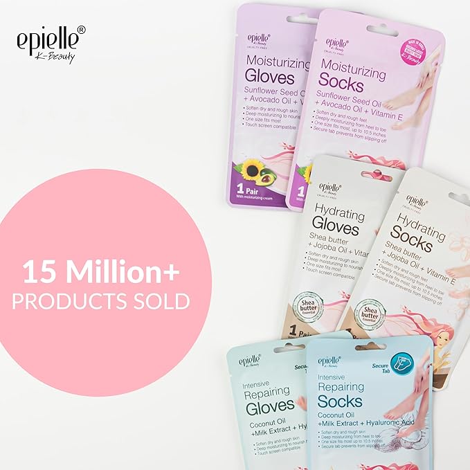 Epielle Moisturizing Foot Mask 6 Pairs, Soften with Sunflower Seed Oil & Vitamin E, Deep Moisturizing Socks for Dry, Cracked Feet, Self Care Gifts for Women, Spa Kit, Mothers Day Gifts