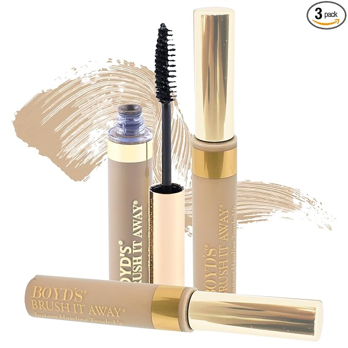 Boyd’s Brush It Away | Grey Hair Root Touch Up for Women & Men | Temporary Hair Color Mascara | Quick-Dry Water-Resistant Concealing Formula | Blonde, 3-Pack