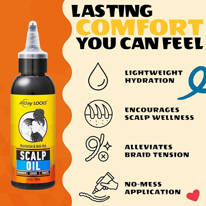 AllDay Locks Scalp Oil - Scalp Moisturizer for Braid & Hair Care, for Men and Women, Moisturizing and Strengthening Treatment, Oil for Dryness and Tension Relief - 4 oz Bottle