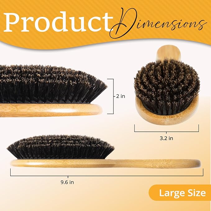 100% Boar Bristle Hair Brush for Women Set by Belula (L Size). Soft Natural Bristles for Thin and Fine Hair. Wooden Comb, Travel Bag and Spa Headband Included!