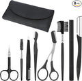 Eyebrow Shaping Grooming Kit Eyebrow Trimming Kit with Razor Eyebrows Scissors Eyebrows Brush for Women & Men (Black, 8Pcs/Set)