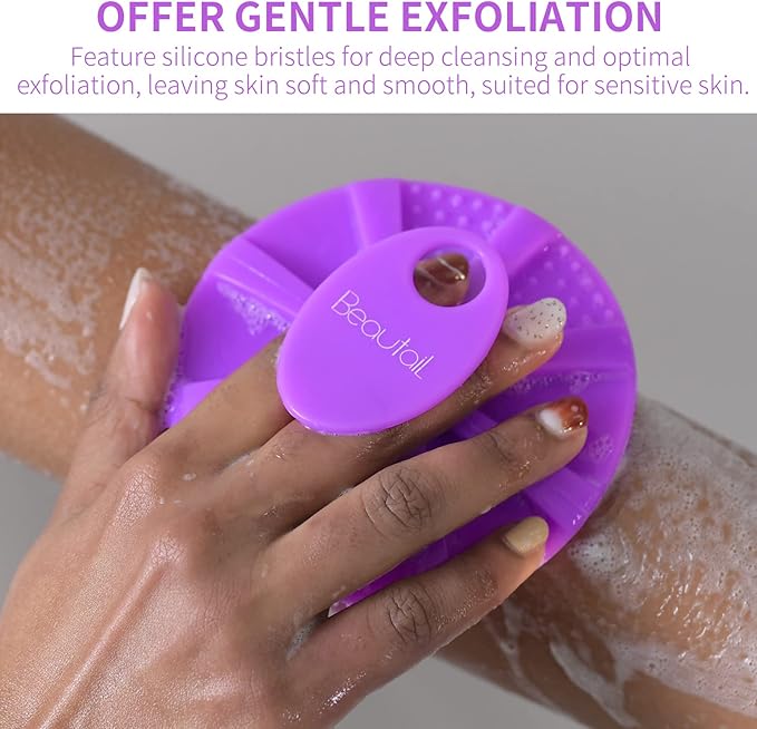Silicone Body Scrubber, BEAUTAIL Shower Bath Scrubber, More Hygienic Than Traditional Loofah, Lather Nicely, Long Lasting, Gentle Exfoliating Brush for Women Men Baby Sensitive Skin, 1 Pack, Purple
