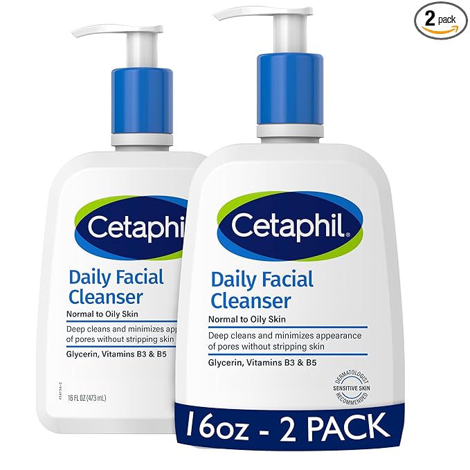 Cetaphil Face Wash, Daily Facial Cleanser for Sensitive, Combination to Oily Skin, NEW 16 oz 2 Pack, Gentle Foaming, Soap Free, Hypoallergenic