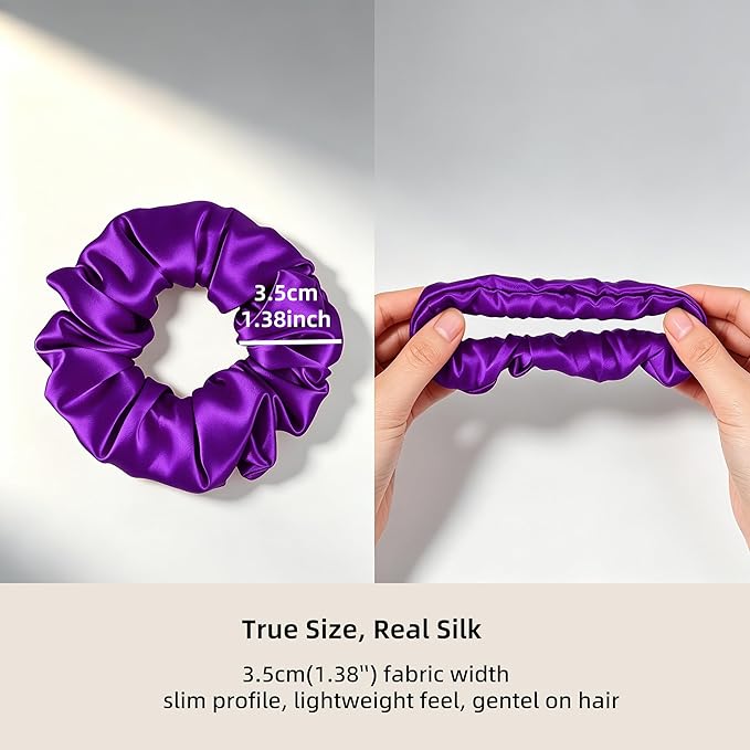 ZLYC 100% Mulberry Silk Scrunchie 19 Momme Gentle Creaseless Hair Tie for Women Dent-Free Ponytail Holder, 3.5cm Solid Purple