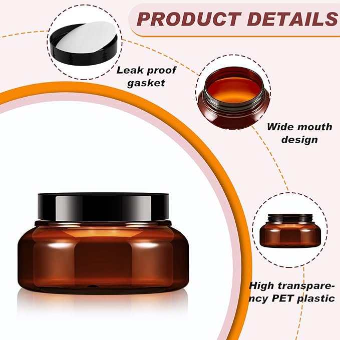 Tessco for you 24 Pack Plastic Jars with Lids Labels Multiuse Slime Containers Empty Body Scrub Jars Round Refillable Cosmetic Body Butter Container for Makeup (5 oz,Brown)