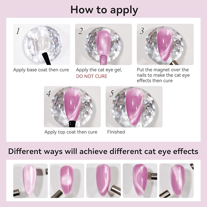Cat Eye Gel Polish Moonlight 12ML, Magnetic Pink Purple Cateye Shiny Holographic Nail Polish Smoothie UV Gel Polish for Nail Art Manicure DIY at Home
