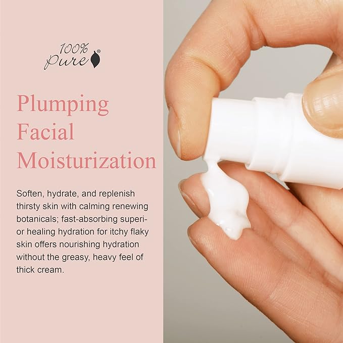 100% PURE Rose Water Hydrating Milk - Lightweight Face Moisturizer with Hyaluronic Acid & Squalene to Soothe and Replenish Dry, Dehydrated Skin - Vegan - 1.7oz
