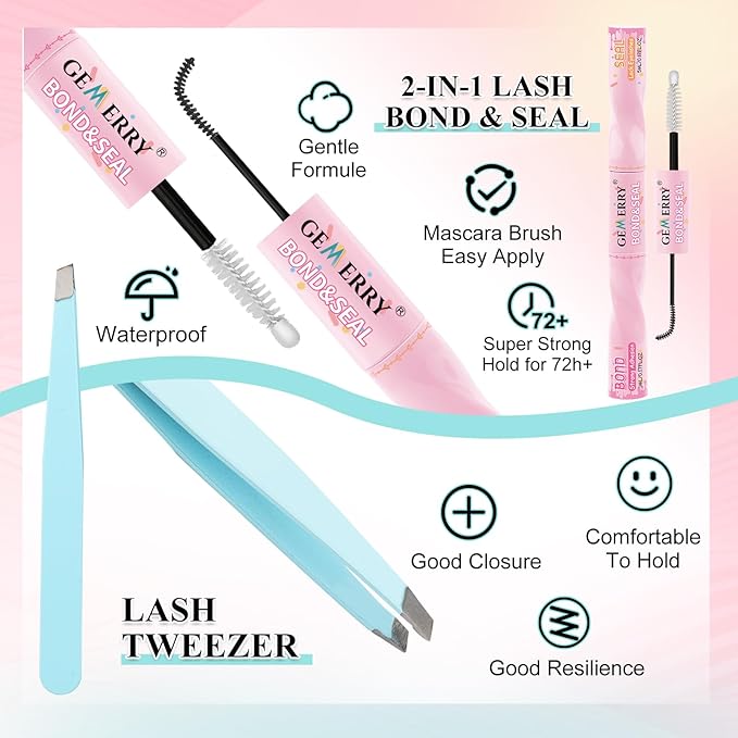 GEMERRY Lash Clusters Kit 4 Style Clusters Eyelash Extensions False Eyelashes Wispy Natural Lashes Fluffy Individual Lashes with Bond and Seal and Tweezers (60D 80D 100D 200D, 8-16mm)
