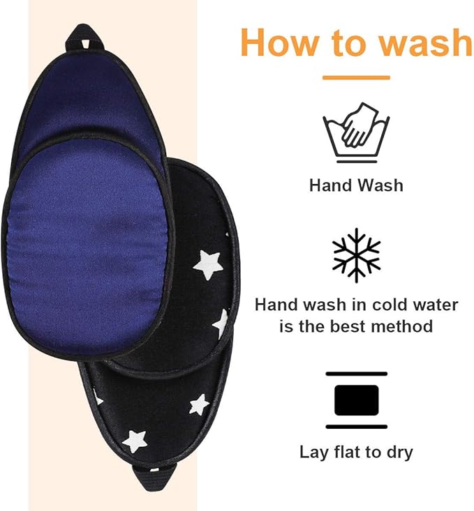eZAKKA Eye Patches for Adults, Eye Patch for Glasses, Silk Patch for Lazy Eye Amblyopia Strabismus and After Surgery (Black with White Star+Navy)