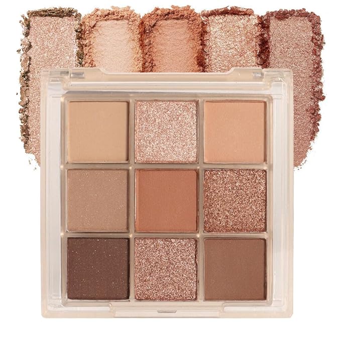 CAKAILA 9 Colors Colorful Eyeshadow Palette Makeup,Rose Gold Brown Nude Matte Shimmer Neutral Eye Shadow Powder Palette,Naturing-Looking Long Lasting Waterproof