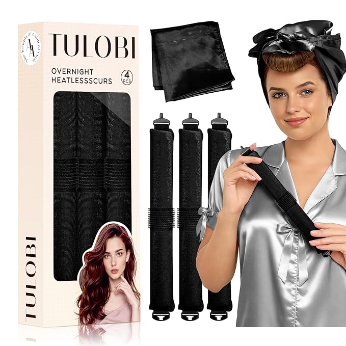 TULOBI 3 Pcs Heatless Curls Overnight - Upgraded Velvet Heatless Curls with Velcro Fastener, Overnight Jumbo Blowout Rods, Hair Curlers to Sleep in for Fine/Thick/Long Hair (Brown)