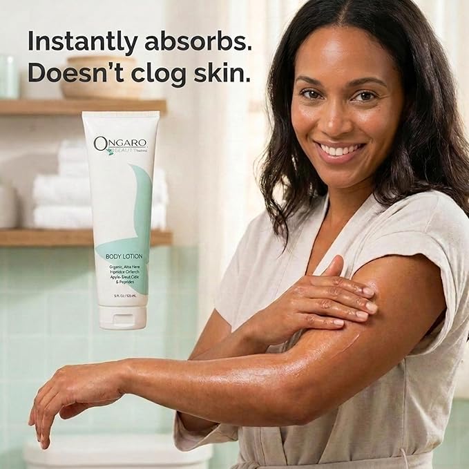 Ongaro Beauty Organic Body Lotion - Light Scent Body Moisturizer Skin Lotion, Moisturizing Care w/Aloe Vera, Cocoa Butter, Hyaluronic Acid, Shea Butter & Vitamin E, Lightweight, All Skin Types 8fl oz