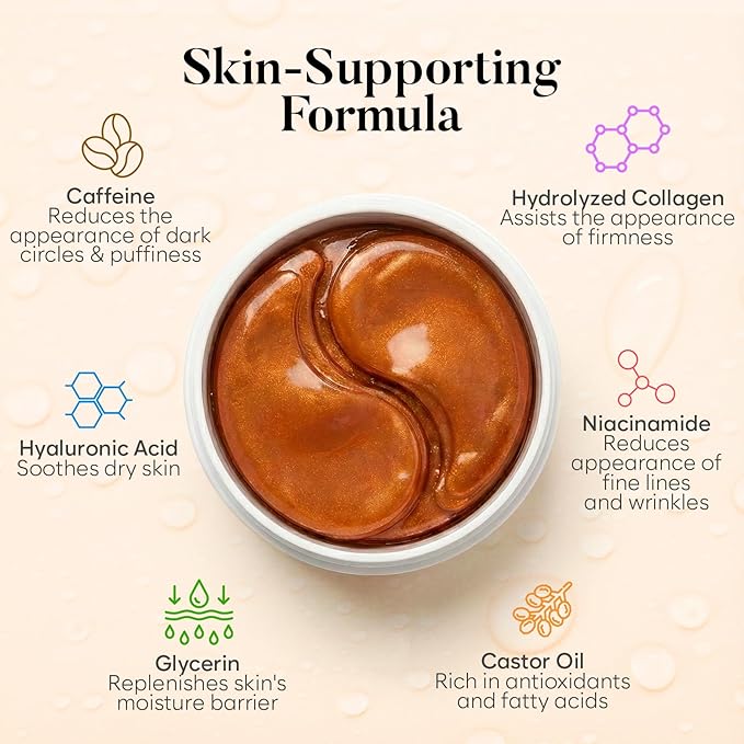 BLOOMORA Caffeine Under Eye Patches (30 Pairs), Under Eye Mask for Puffy Eyes, Appearance of Dark Circles, Cooling & Hydration, Self Care & Skincare Gifts for Women, Patch Yeux