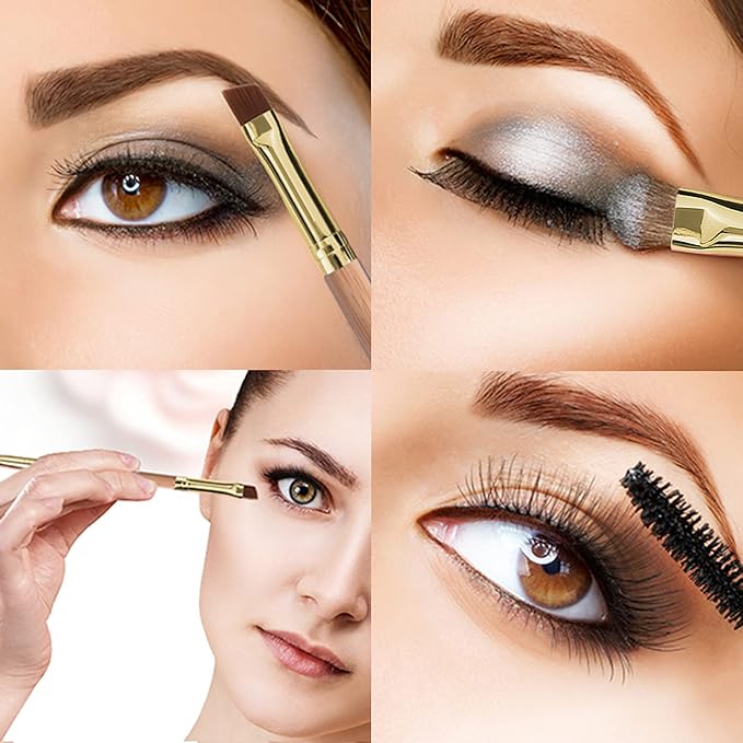 Duo Eyebrow and Eyelash Brush Set - Spoolie and Angled Brow Brush for Eye Makeup (5pcs, Yellow)